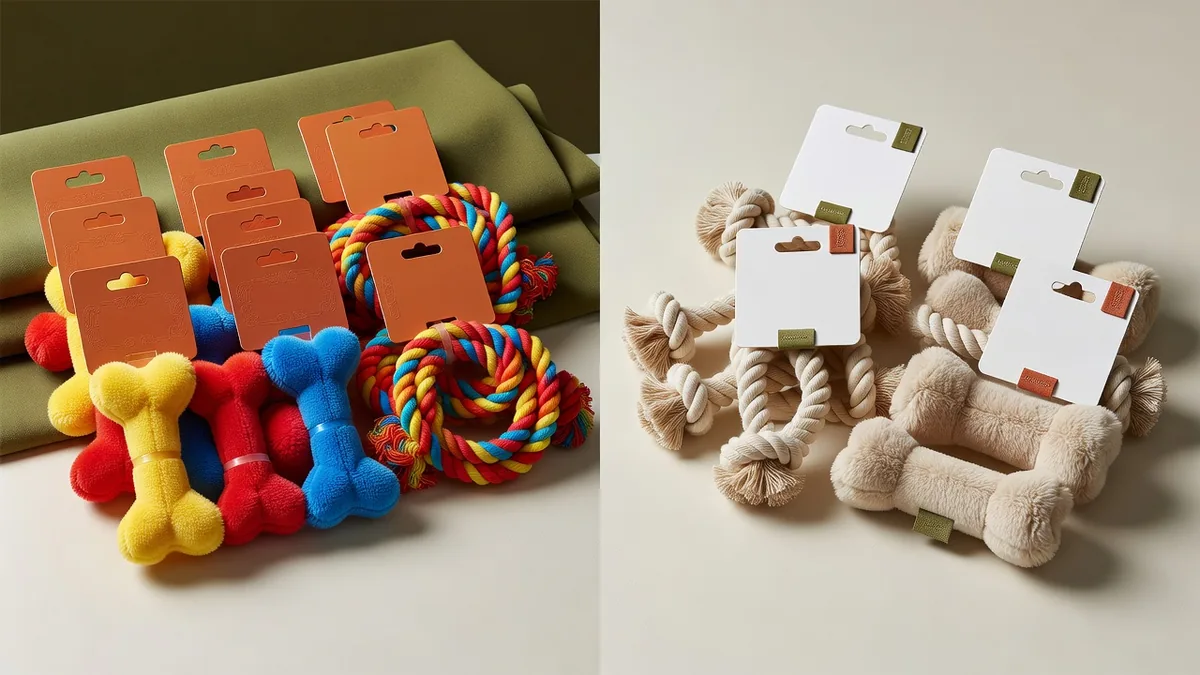 Side-by-side comparison of licensed US brand pack-out versus China OEM private label pet toy samples