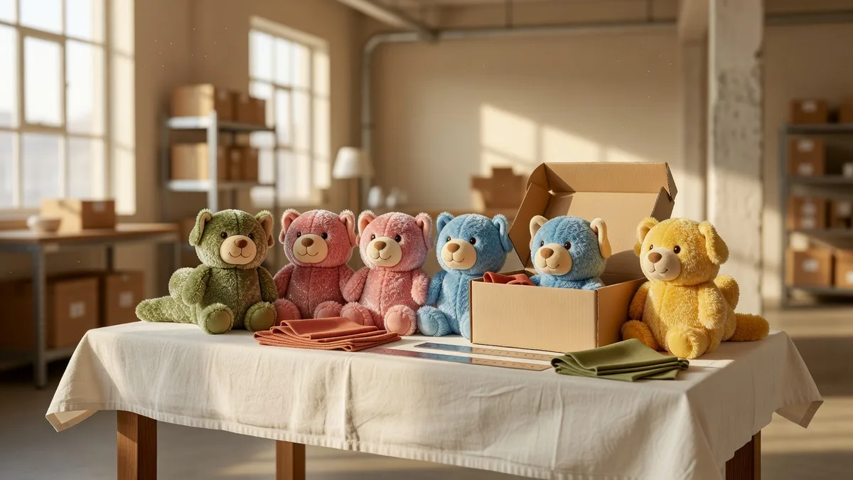 Monster Series crystal plush dog toys on a wholesale sampling desk