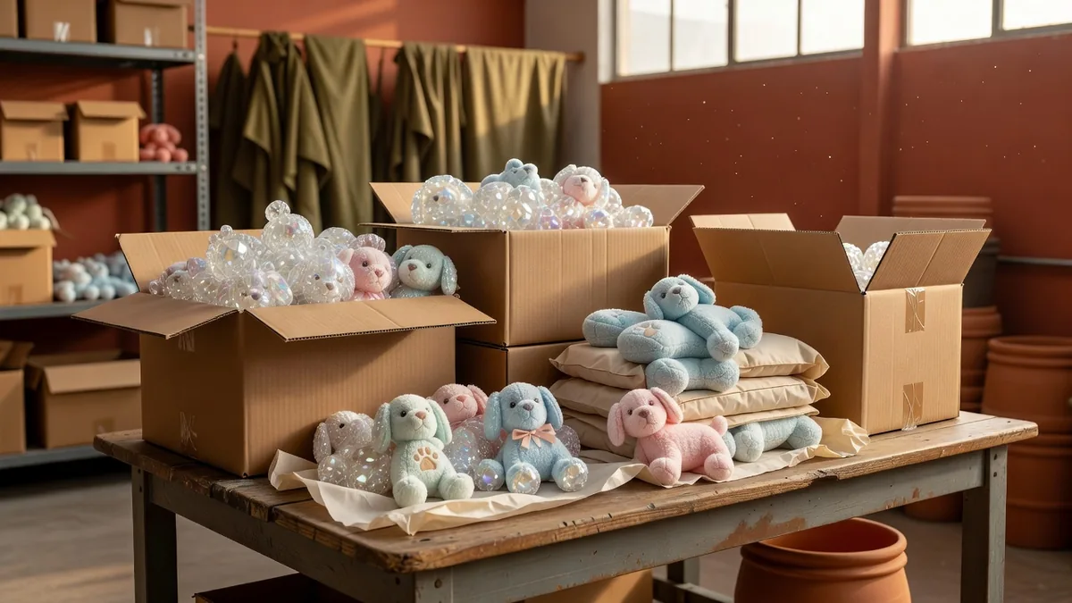 Pre-shipment inspection of plush pet toys in open cartons with retained samples set aside