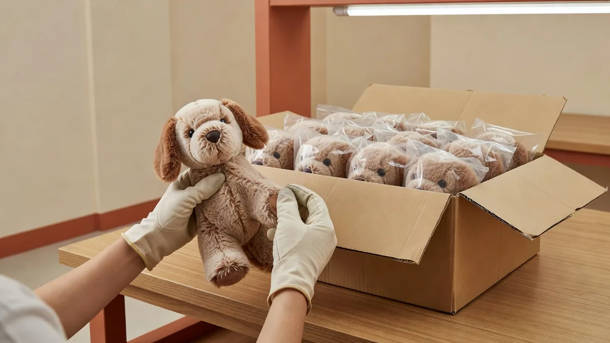 Pre-shipment QC bench for pet toy wholesale China: seam pull checks, squeaker test, and carton pack-out inspection