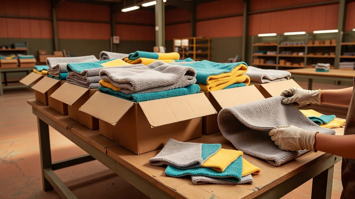 Folded fleece snuffle mats in kraft cartons during factory pack-out inspection